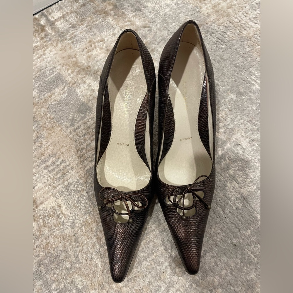 Amalfi Heels Bronze Made In Italy Leather Shoes Bow Detail Size 9B - Picture 5 of 15